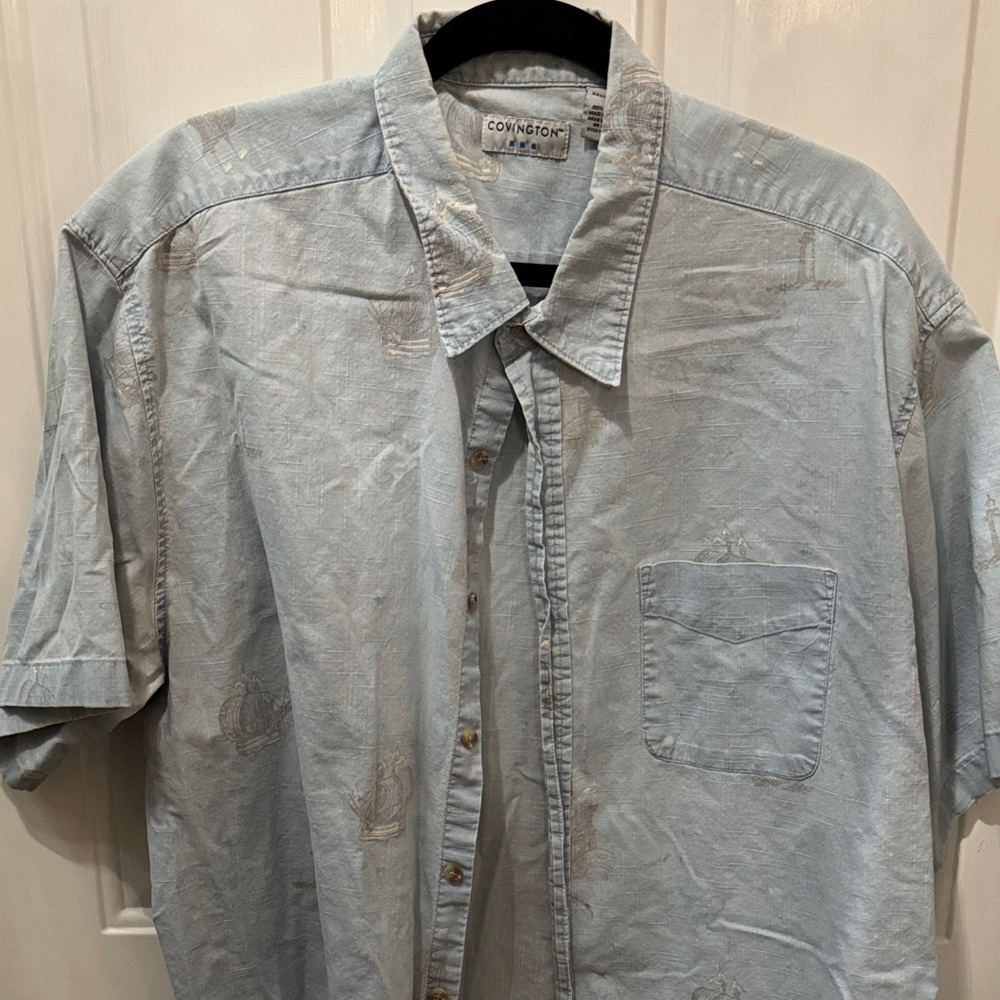 Covington Men's Casual Light Blue Button Down Shirt Nautical Boats